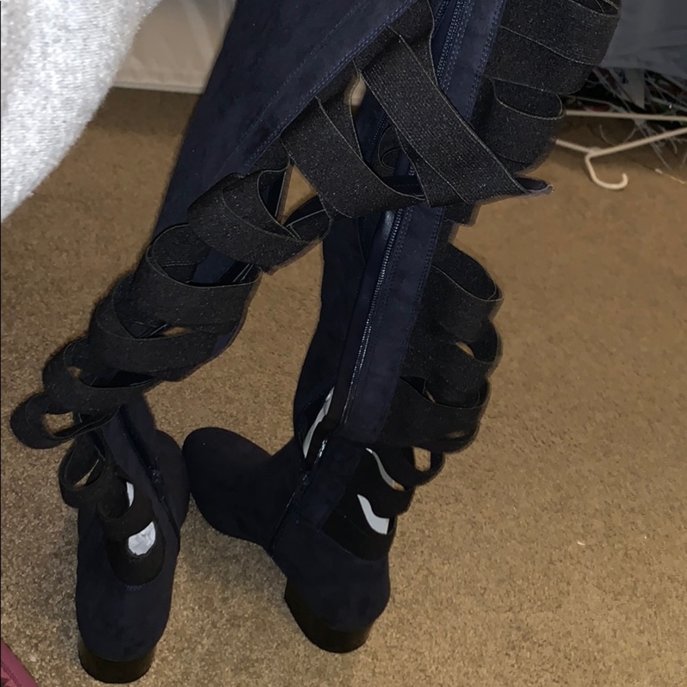 Navy open back boots